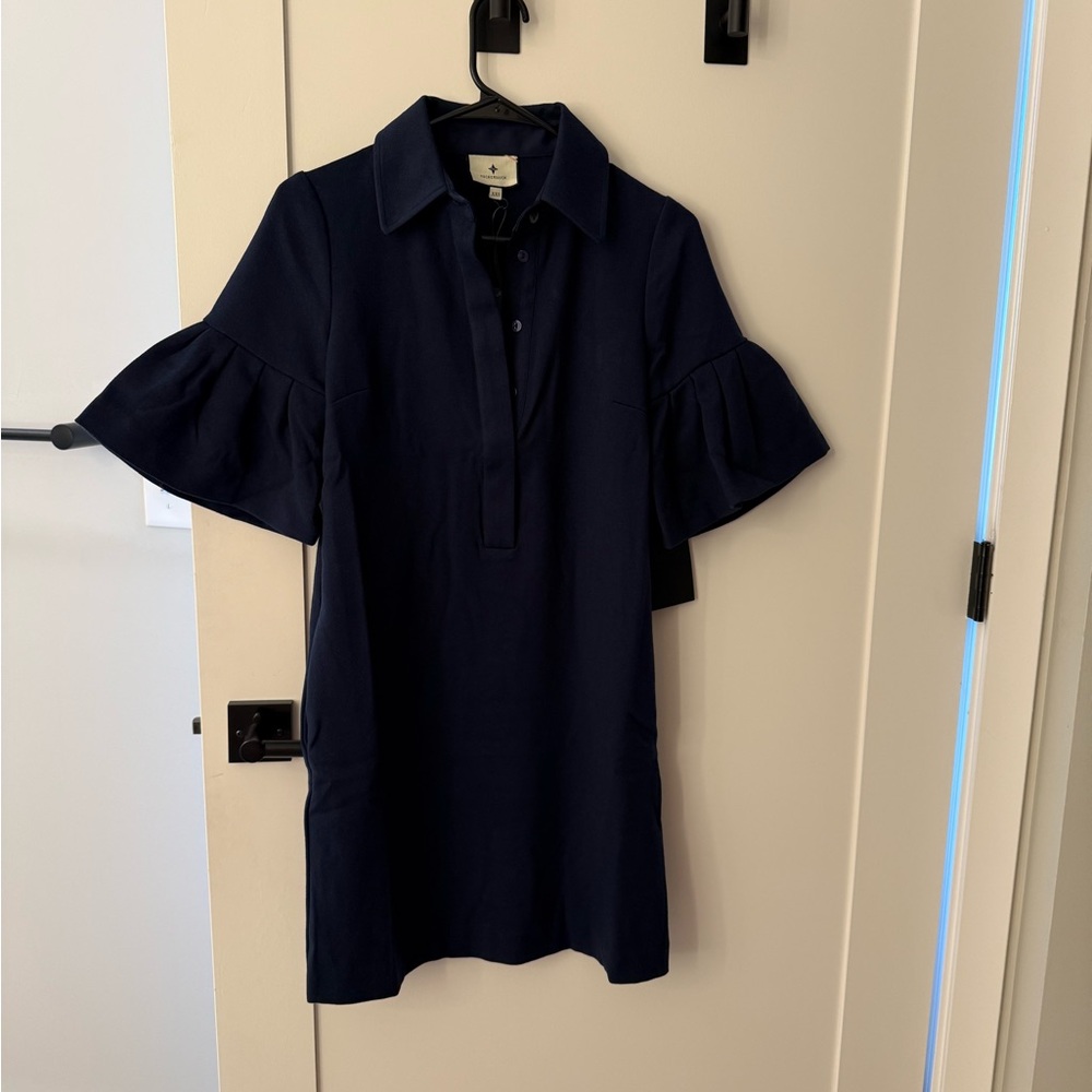 Tuckernuck Navy Dress with Ruffle Sleeves